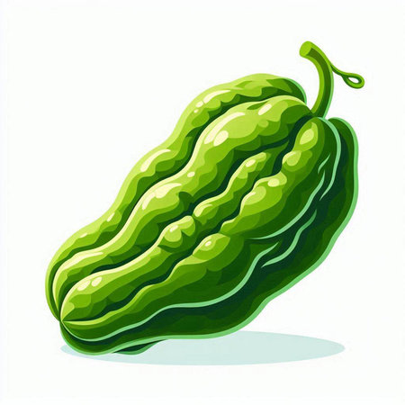 Green bitter gourd isolated on white background. Vector illustration.のイラスト素材
