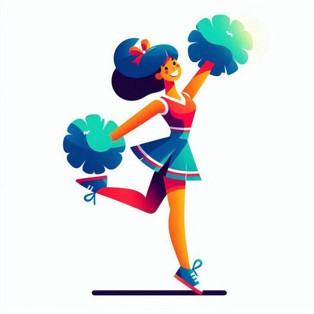 Cheerleader with pompoms and pompoms. Vector illustration.のイラスト素材