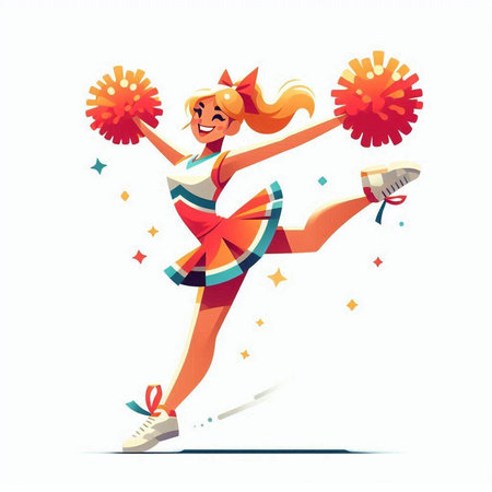 Cheerleader with pompoms. Cheerleader vector illustration.のイラスト素材