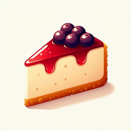 Illustration of a piece of cheesecake with berries on a white backgroundのイラスト素材