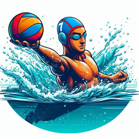 Swimmer in the water with a ball. Sport vector illustration.のイラスト素材