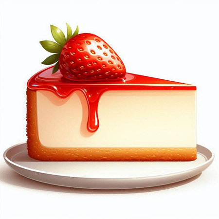 Strawberry cheesecake isolated on white background. Vector illustration.のイラスト素材