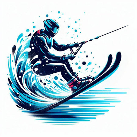 snowboarder skiing on the background of the waves. vector illustrationのイラスト素材