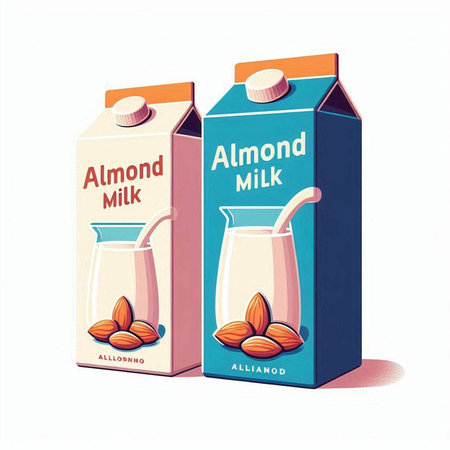 Milk and almond milk in a carton package isolated on white backgroundのイラスト素材