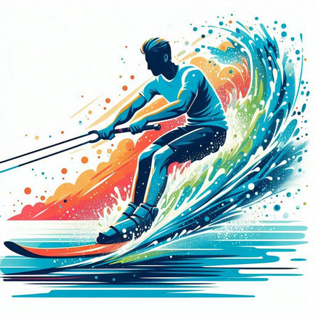illustration of a skier jumping in the water, vector illustrationのイラスト素材