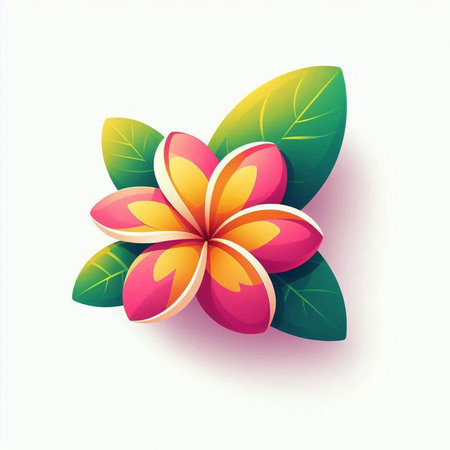 Frangipani flower with leaves on white background. Vector illustration.のイラスト素材