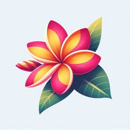 vector illustration of frangipani flower with leaves on a light backgroundのイラスト素材