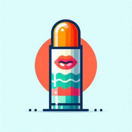 Illustration of a red lipstick in a tube on a blue backgroundのイラスト素材