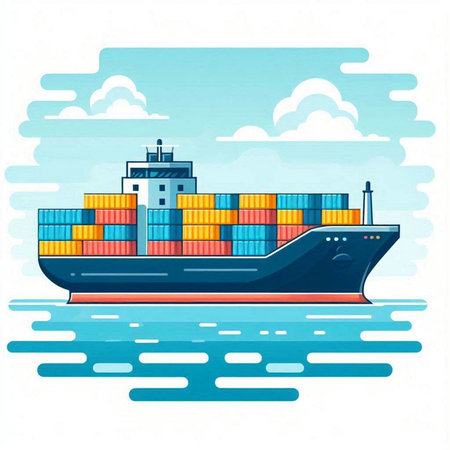 Cargo ship in the sea. Freight transportation. Vector illustrationのイラスト素材
