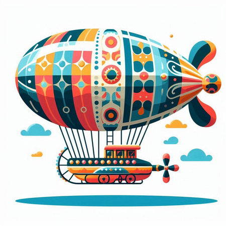 Colorful hot air balloon flying in the sky. Vector illustration.のイラスト素材