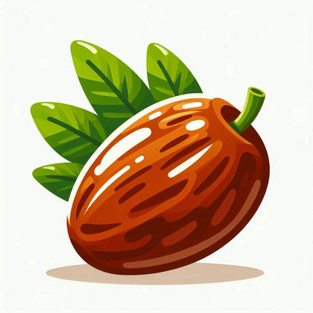 Illustration of a date fruit with leaves on a white background.のイラスト素材