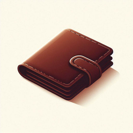 Brown leather wallet isolated on white background. 3d render illustration.のイラスト素材