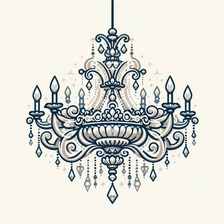 Vintage chandelier. Vector illustration. Hand drawn sketch.のイラスト素材