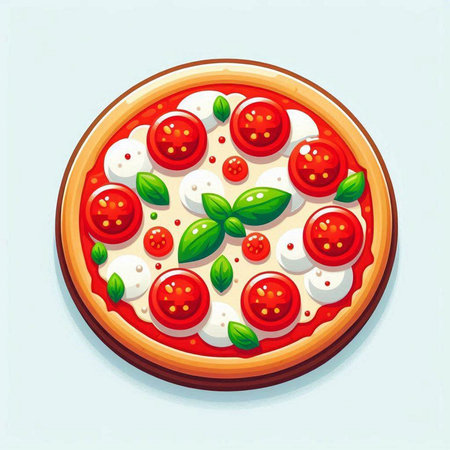 Pizza with mozzarella, tomato and basil. Vector illustrationのイラスト素材
