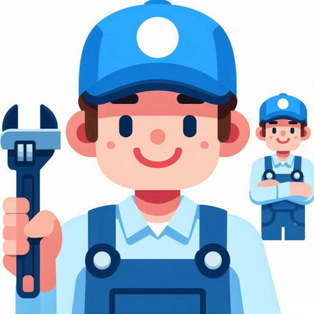 Illustration of a plumber in overalls holding a spannerのイラスト素材