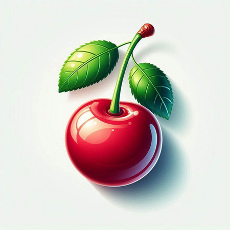 Cherry with leaf on white background. Vector illustration. Eps 10.のイラスト素材