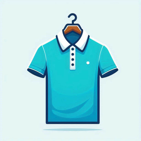 Blue polo shirt on a hanger. Vector illustration in flat styleのイラスト素材