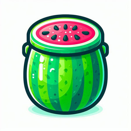 Watermelon in a pot isolated on white background. Vector illustration.のイラスト素材