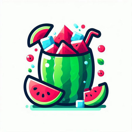 Watermelon smoothie in a watermelon bowl. Vector illustration.のイラスト素材