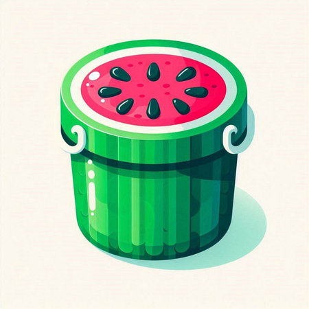 Vector illustration of watermelon in a green bucket on a light backgroundのイラスト素材