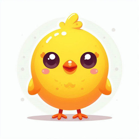 Cute yellow chicken on white background. Vector cartoon character illustration.のイラスト素材