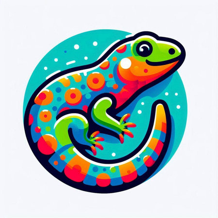 Illustration of a chameleon on a background of a colored circleのイラスト素材