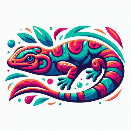 Illustration of a chameleon on a white background. Vector illustrationのイラスト素材