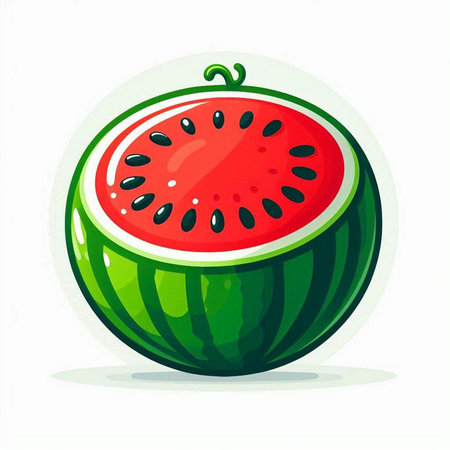 Watermelon fruit icon. Vector illustration of a watermelon isolated on white background.のイラスト素材