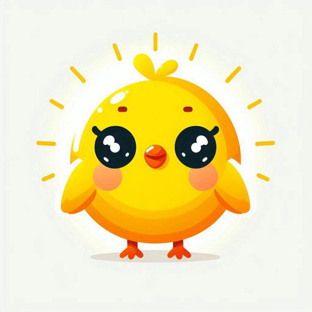 Cute little yellow chicken with big eyes. Vector cartoon illustration.のイラスト素材