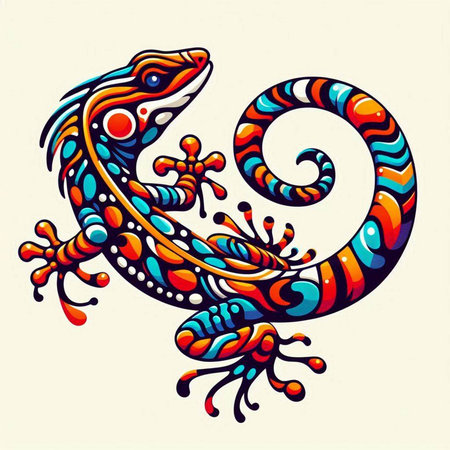 Colorful lizard on a white background. Hand drawn vector illustration.のイラスト素材