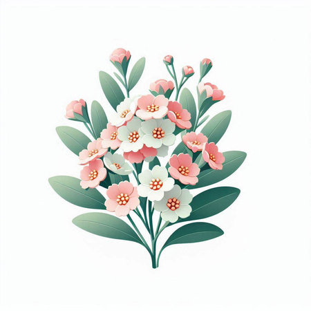 Floral background with white and pink flowers and green leaves. Vector illustration.のイラスト素材