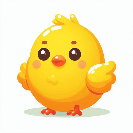 Cute cartoon yellow chicken isolated on white background. Vector illustration.のイラスト素材