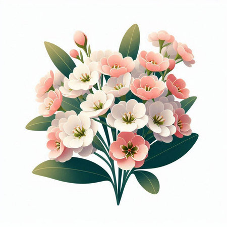 Bouquet of white and pink flowers isolated on white background.のイラスト素材