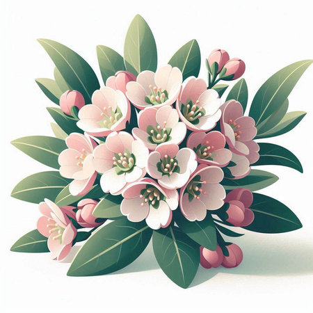 Bouquet of pink flowers with green leaves isolated on white backgroundのイラスト素材