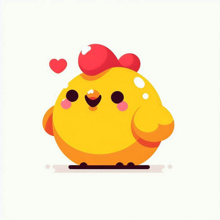 Cute yellow chicken in love. Vector illustration isolated on white background.のイラスト素材
