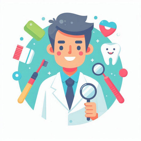 Dentist with stomatology tools. Vector illustration.のイラスト素材