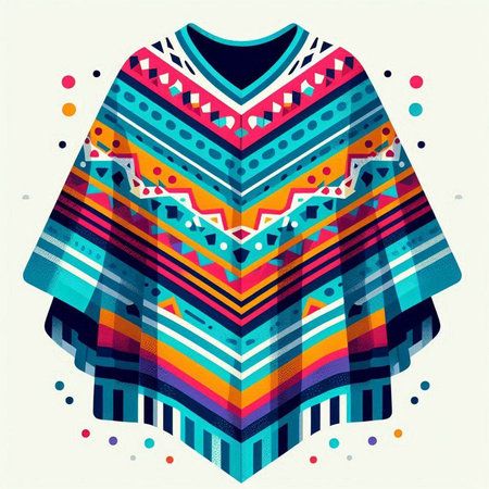 Mexican poncho with colorful geometric pattern. Vector illustration.のイラスト素材