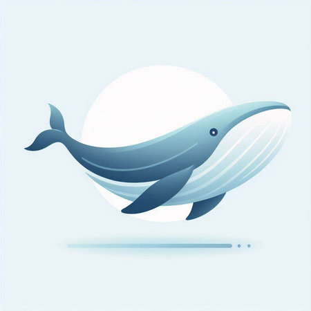 Blue whale on a blue background with moon and sun. Vector illustration.のイラスト素材