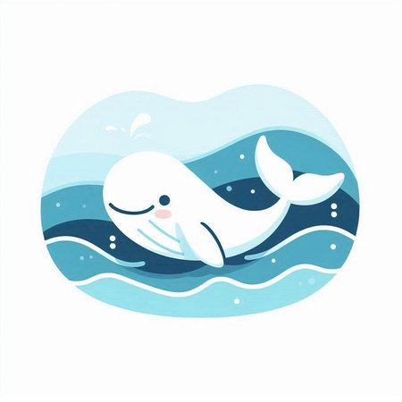 Cute white whale in the sea. Vector illustration on a white background.のイラスト素材