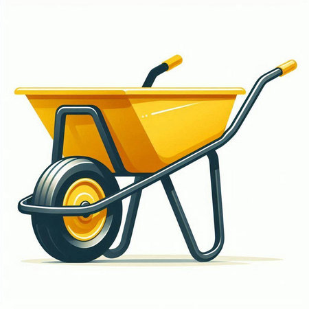 Cartoon yellow wheelbarrow isolated on white background. Vector illustration.のイラスト素材