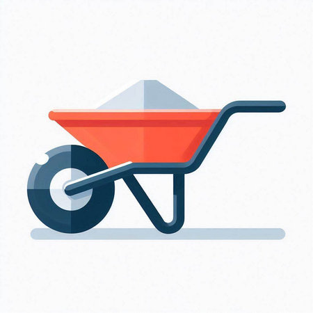Wheelbarrow flat icon. Construction equipment. Vector illustration in cartoon styleのイラスト素材
