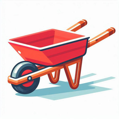 Red wheelbarrow isolated on white background. Vector cartoon illustration.のイラスト素材