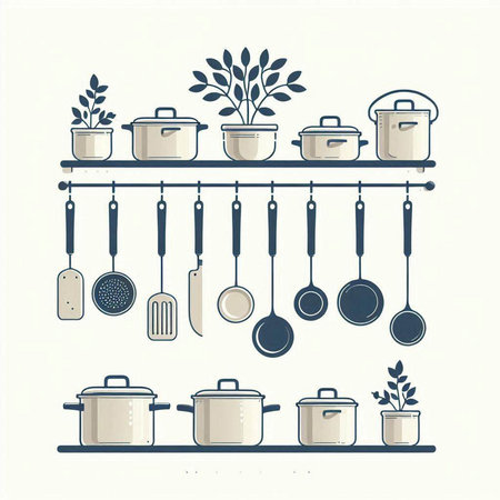 Kitchen utensils on the shelves. Vector illustration for your designのイラスト素材