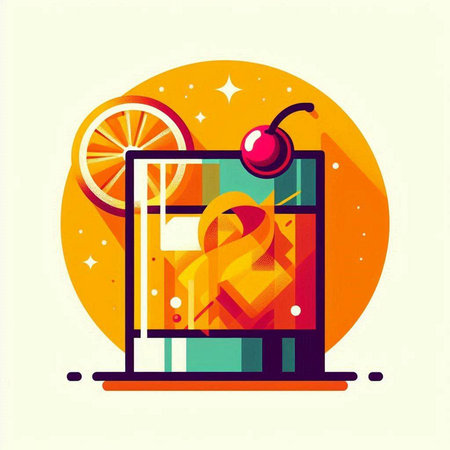 Cocktail with a cherry and a slice of orange. Vector illustration.のイラスト素材