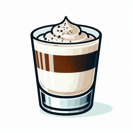 Illustration of a glass of coffee with whipped cream on a white backgroundのイラスト素材