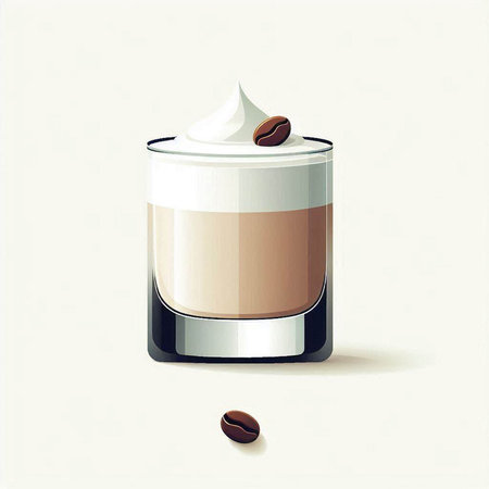 Coffee cup with cream and coffee beans on a white backgroundのイラスト素材