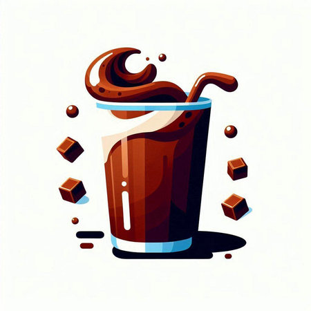 Coffee glass with chocolate and ice cubes. Vector illustration.のイラスト素材