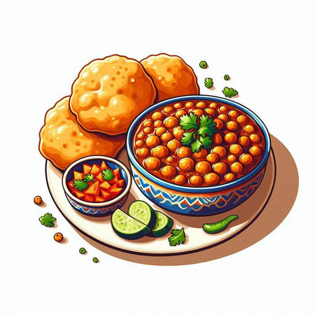 Bowl of chickpeas with a bowl of hummus. Vector illustration.のイラスト素材