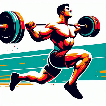 The vector image of a sportsman lifting a barbell in the gymのイラスト素材