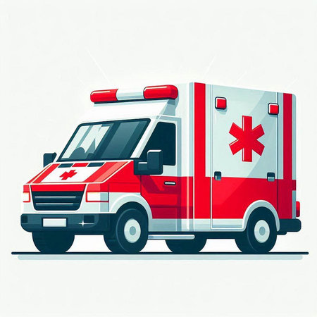 Ambulance car on a white background. Vector illustration in flat style.のイラスト素材